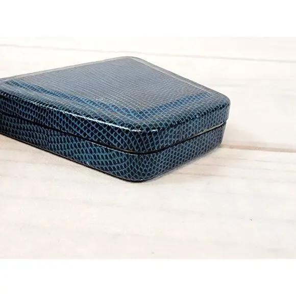 Vintage Jewelry Trinket Presentation Box Blue Metal Faux Snakeskin Velvet - Picture 13 of 14